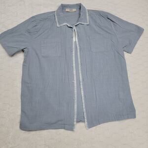 Cove Australia Shirt Mens XL Blue Cotton Blanket Stitch Short Sleeve Button Down
